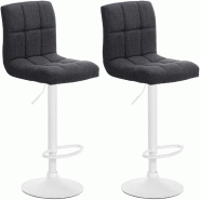 Décoshop26 - Lot de 2 tabourets de bar style contemporain en tissu matelassé gris foncé cadre métal blanc 10_0006131 - blanc métal 3000265403087