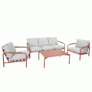 Décoshop26 - Salon de jardin avec canapé 3 places 2 fauteuils et table en aluminium couleur terre cuite coussins beige 04_0009571 - beige aluminium