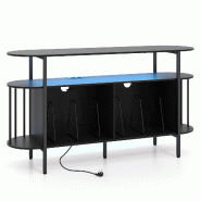 Étagère pour tourne-disque COSTWAY avec prise et LED, porte-disques avec télécommande, noir - noir Bois manufacturé VH36636PQ-PW