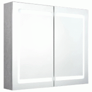 Helloshop26 - Armoire de salle de bain murale à miroir LED 80 x 12 x 68 cm espace de rangement contemporain en MDF gris béton 02_0046747 - gris verr