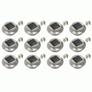 Helloshop26 - Lot de 12 lampes solaires rondes d'extérieur 12 x 6,5 cm éclairage automatique moderne en acier inoxydable argenté 02_0046377 - argen