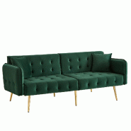 Merax canapé-lit 2 places, dossier 3 positions, accoudoirs 6 positions, pieds dorés, velours, 178 x 82 x 70 cm, vert - vert WF306852853A