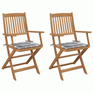 VidaXL Chaises Pliables De Jardin Lot De 2 Avec Coussins Bois D Acacia - gris 8720286285282
