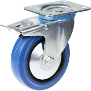 Roulette pivotante/frein de 125 mm avec caoutchouc élastique bleu sur roue centrale en nylon Roulette pivotante/frein de 125 mm avec caoutchouc élastique bleu sur roue centrale en nylon