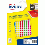 AVERY Lot de 5 Etui de 2058 pastilles adhésives, diamètre 8 mm, coloris assortis (7 feuilles / cdt) - 5014702026560