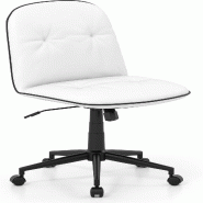 COSTWAY Chaise Bureau, Sans Accoudoirs, Pivotante avec Roues, Bascule en Similicuir, pour Ordinateur et Maquillage - blanc métal ON33211IT