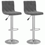 Décoshop26 - Lot de 2 tabourets de bar chaises hautes en velours gris foncé coutures en losange et acier DEC029728 - gris 3000257525513