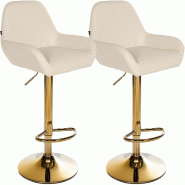 Décoshop26 - Lot de 2 tabourets de bar repose-pieds en forme d'arc en métal doré assise en PVC crème TDB10801 - beige métal 3000252955094