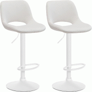 Décoshop26 - Tabourets de bar chaises haute x2 avec repose-pieds en velours crème piètement métallique blanc 10_0004086 - beige métal 3000251922868