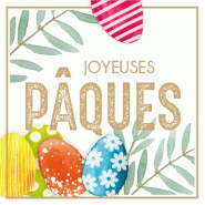 Etiquette cadeau adhésive Joyeuses Pâques fond transparent 35x35mm - par 500