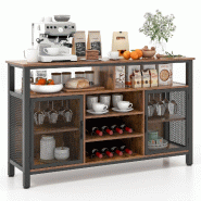 Helloshop26 - Buffet meuble de bar 140 x 40 x 82,5 cm rangement intelligent 8 bouteilles 6 porte-verres style industriel en bois 20_0020614 - Bois mas