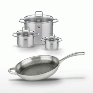 Lot 3 Faitouts 16/20/26cm & Poêle 32cm Elo Relief Evolution - gris inox 3176239957594