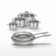 Lot Set de 2 Poêles 24/28 cm et 4 Faitouts Elo Relief Passion - gris Acier inoxydable 18/10 3176239954135