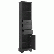 Merax armoire haute de salle de bain 38.0 x 26.0 x 172.5 cm, noir, avec rangements et tablettes reglables - noir Bois manufacturé N877P422771B