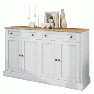 Merax Grand Buffet, Buffet Moderne pour Salle à Manger et Salon, 150 x 86 x 40 cm (L/L/H) - Blanc Antique + Bois Naturel - blanc multi-matériau DE00