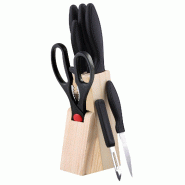 Renberg - Set 8 pièces 5 couteaux + ciseaux + éplucheur + bloc en acier inoxydable Dresde - noir Q2129