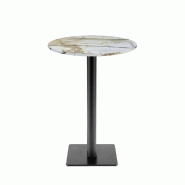 RestooTab - Mange-debout Milan T Ø50cm décor marbre calcuta - blanc fonte TB-MITFF-R50M-MB.CALC