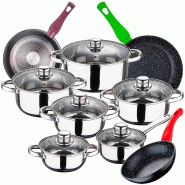 San Ignacio - Batterie de cuisine Cassel 14/16/18/20/24 cm en acier inoxydable avec lot de poêles Jolie Ø18/22/26 cm en aluminium forgé - multi-mat