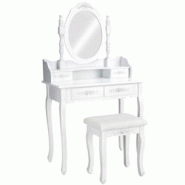 Tectake Coiffeuse avec miroir 4 tiroirs blanc - 402072 - blanc Bois massif 402072 Tectake Coiffeuse avec miroir 4 tiroirs blanc - 402072 - blanc Bois massif 402072