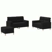 VidaXL Ensemble de canapés 3 pcs avec coussins noir tissu Modèle Fusion Chic - 3201596