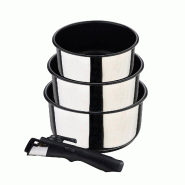 BERGNER Click&Cook - Ensemble de 3 casseroles Ø16/Ø18/Ø20 cm en acier inoxydable antiadhésif avec poignée amovible - inox Q4974