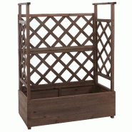 Décoshop26 - Bac à fleurs surélevé avec treillis 3 côtés jardinière 114 x 85 x 44 cm brise-vue balcon en bois marron 04_0008928 - Bois massif 3