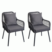 Décoshop26 - Lot de 2 chaises de jardin confortables aluminium tressage corde coloris anthracite avec coussins 81 x 54 x 62 cm 04_0009689 - 300026761