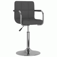 Décoshop26 - Tabouret de bar x1 chaise haute avec accoudoirs siège pivotant en tissu gris foncé et acier DEC029483 - gris 3000257398018