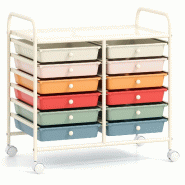 Helloshop26 - Chariot de rangement à roulettes lot de 1 64 x 38 x 62 cm 12 tiroirs amovibles ambiance cosy en métal blanc - blanc métal 3000226690792