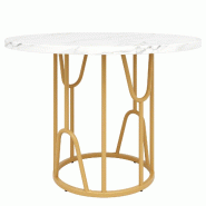 Merax Table à manger ronde 80 x 80 x 76 cm, plateau en MDF marbré, pour 4 à 6 personnes dans la salle à manger et le salon, doré - doré multi-ma