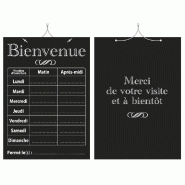 Panneau horaire noir Bienvenue 15x20cm