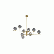 Plafonnier orientable en métal et aluminium laiton bruni, 9 ampoules G9, design moderne avec diffuseurs en verre borosilicate transparent - Perenz -
