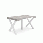 SKRAUT HOME Table console extensible, 140, Pour 6 personnes, Pieds bois massif, Ciment - gris Bois manufacturé 170_19