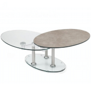 TABLE BASSE DOUBLE CÉRAMIQUE GREY COULEUR GRIS À PLATEAUX PIVOTANTS EN VERRE