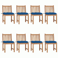VidaXL Chaises De Jardin Lot De 8 Avec Coussins Bois De Teck Massif - bleu 3073167