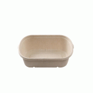 Betik Ecoline – 500 unités – Barquette ovale bagasse naturel – 21,5 x 13 x 7 cm, 850 ml - beige Bagasse 1010960