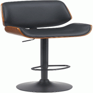 Décoshop26 - Tabouret de bar x1 style moderne rétro en PVC noir assise en bois courbé couleur noyer cadre métal noir 10_0005594 - noir métal 3000