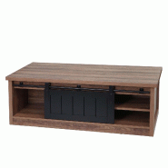 Mendler Table basse HWC-K75, table d'appoint, porte coulissante, 6 compartiments de rangement, aspect bois métal 44x120x60cm ~ brun - marron Bois mas