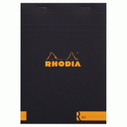 RHODIA Lot de 10 Bloc R N°16 noir format 148x210 / A5, 70 feuilles ivoire 90 g/m² agrafées, ligné - 3037921620120