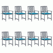 VidaXL Chaises De Jardin Et Coussins Lot De 8 Bois Acacia Solide Gris - gris 3078226
