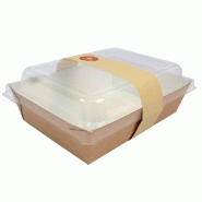 Barquette fraicheur carton naturel couvercle PET Bague papier 1000ml - par 300