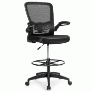 COSTWAY Chaise de travail pivotante haute pour bureau, hauteur d'assise 55-75cm - noir métal ON32442PW