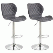 Décoshop26 - Lot de 2 tabourets de bar avec coutures décoratives en forme de losanges en PVC gris et métal chromé 10_0004103 - gris 3000251929195 Décoshop26 - Lot de 2 tabourets de bar avec coutures décoratives en forme de losanges en PVC gris et métal chromé 10_0004103 - gris 3000251929195