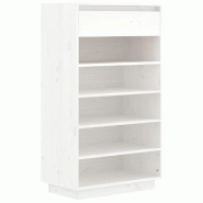 Helloshop26 - Armoire à chaussures blanche avec tiroirs 60 x 34 x 105 cm rangement pratique style moderne en bois de pin massif 02_0048108 - blanc Bo