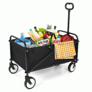 IvoQ Chariot Pliable Noir – Capacité de charge 80 kg – Pliage compact – Cadre en acier robuste & polyester 600D – Idéal pour la plage, le ca