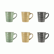 Novastyl - Lot 6 Mugs Coffee Time 21cl En Gres 3 Couleurs Assorties - 3256391044780