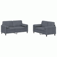 VidaXL Ensemble de canapés 2 pcs avec coussins gris foncé velours Modèle Nova Select Plus - 3201995
