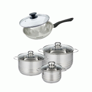 Batterie de cuisine avec 1 poêle 24 cm et 3 faitouts 16/20/24 cm sans PFAS Fackelmann Généva Brillant avec couvercles - gris inox 3176239935509_0