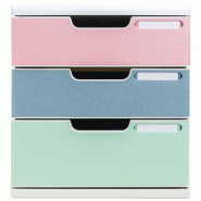Exacompta MODULO A4 3 tiroirs fermés AutentiK gris lumière/3 couleurs - multicolore 325303D