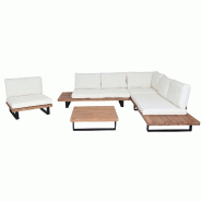 Mendler Garniture de jardin avec fauteuil HWC-H54, Lounge-Set Canapé, Spun Poly Acacia Bois FSC® Aluminium ~ marron clair, rembourrage blanc crème